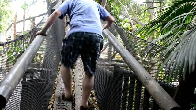 Mann auf H&auml;ngebr&uuml;cke