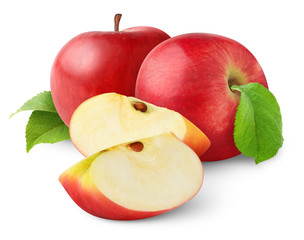 Isolated apples. Cut red apple fruits isolated on white background
