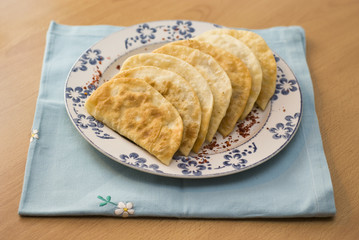 The Tatar meal, pies fried with forcemeat.