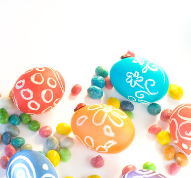 colorful Easter eggs with sweets