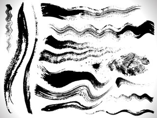 vector ink brush strokes set