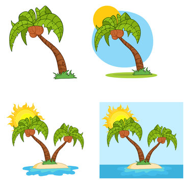 Set Of Cartoon Palm Tree