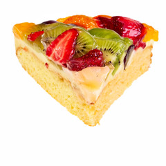 Fruit pie segment isolated over white background.
