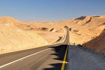 Highway in Negev desert. Israel.