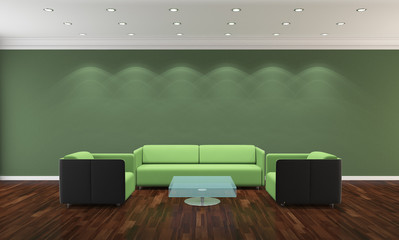 Interno con divani e parete verde