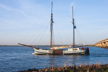 Salingship passing a bridge in the Netherlands