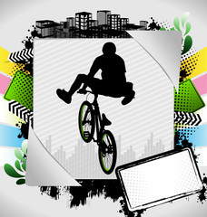 Abstract summer frame with bmx biker silhouette