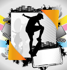 Abstract summer frame with skateboarder silhouette