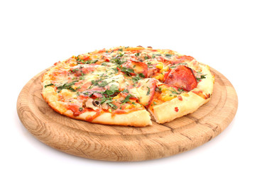 Tasty Italian pizza over white