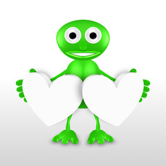 green guy holding white hearts