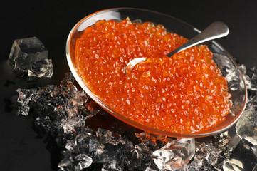 Salmon caviar in plate