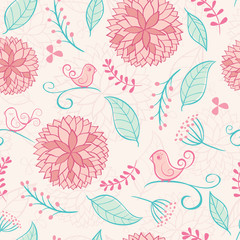 Floral summer background with birds