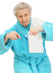 senior lady with toothbrush