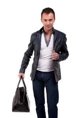 Portrait of a mature man with a handbag