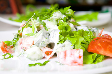 fresh salad with tomato and cucumber