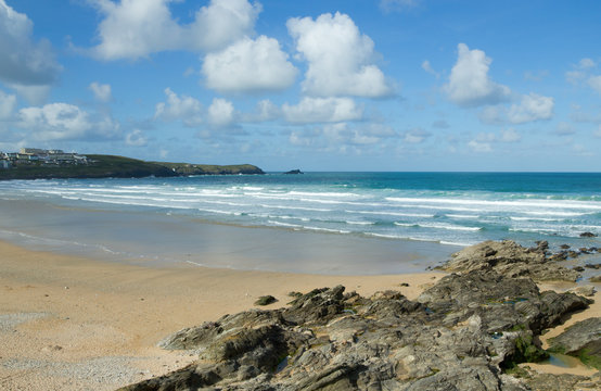 Fototapeta White clouds above Fistral beach in Newquay, Cornwall UK.