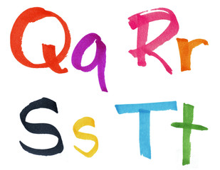 Letters Q-T in ink marker