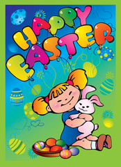 Obraz na płótnie Canvas Little girl with easter bunny. Happy Easter.