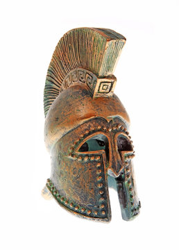 Greek bronze helmet.