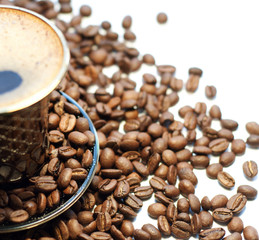 Cup of coffee and beans