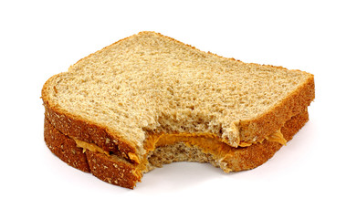 Bitten Peanut Butter Sandwich On White Background