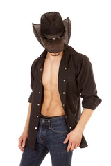 Cowboy shirt open looking down