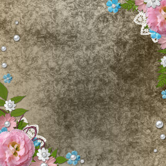 vintage background with roses, pearls
