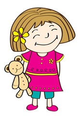 Obraz premium Stock Vector Illustration: Cute little girl holding toy