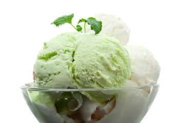 ice cream in a glass vase.