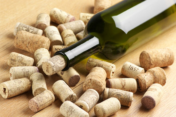 Wine bottle and corks