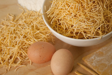 Noodles eggs and flour
