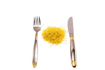 fork, knife, quick-cooking flakes