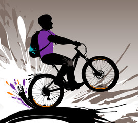 Biker silhouette, vector illustration with splashes.