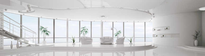 Fototapeta na wymiar Modern apartment interior design panorama 3d render