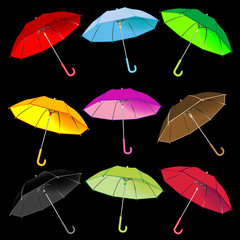 Fototapeta na wymiar umbrellas collection against black