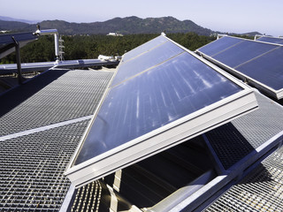 Solar panel in a roof and mountains