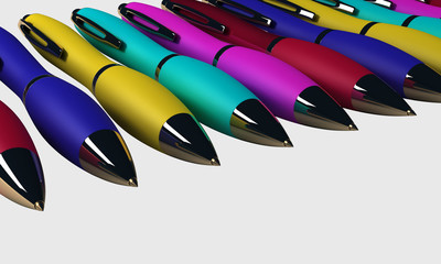 penne a sfera ufficio matite colorate render 3d