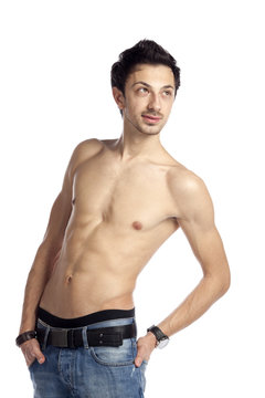Topless male fashion model