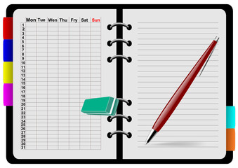 Diario scuola con gomma e penna