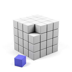 abstract 3d illustration of cube assembling from blocks