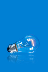 lightbulb on blue background with reflection