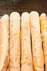 Row of Thai style Dessert,omelet with sausage,a chili sauce and