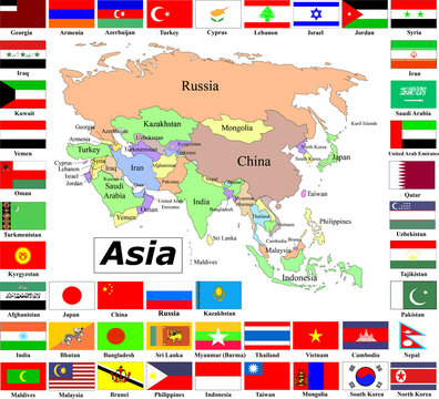Asia - mappe e bandiere