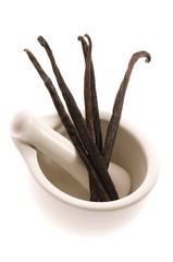 mortar with vanilla pods