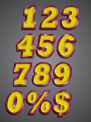 set of number text effect emboss