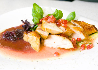 roasted turkey fillet with cranberry sauce and rice