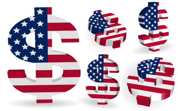 3D American US dollar sign with USA flag