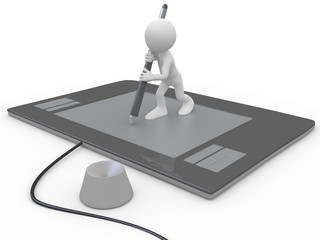 Man drawing on a huge graphics tablet