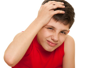 Boy sturving from headache