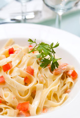 tasty pasta with salmon